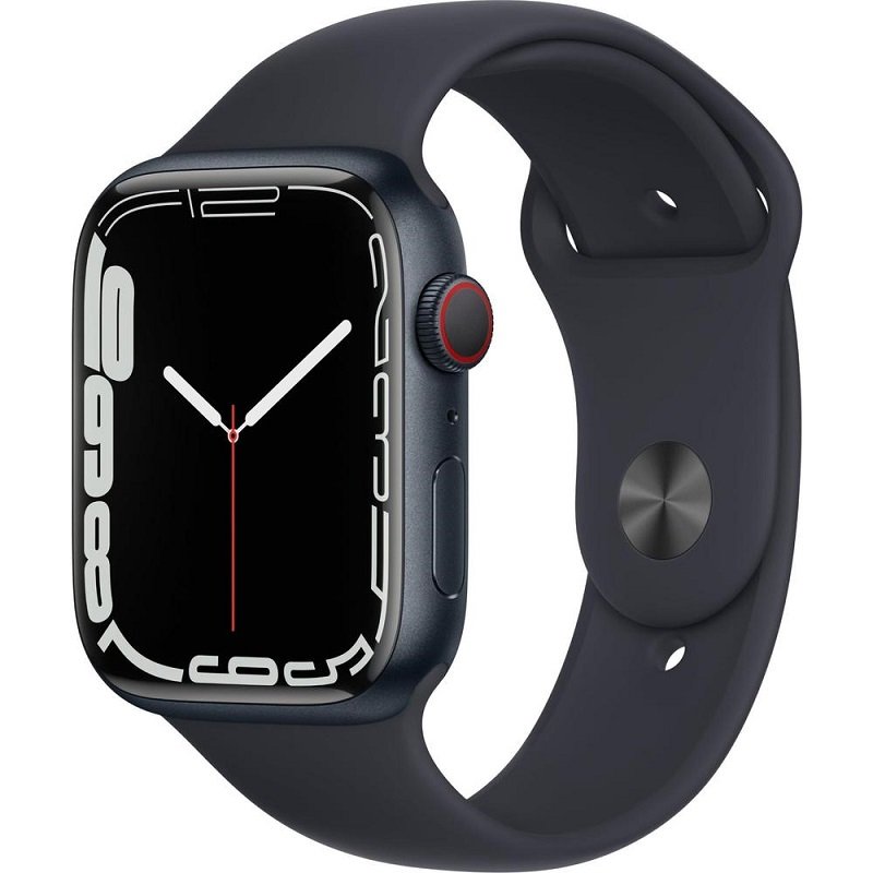 Умные часы Apple Watch Series 7 45mm Aluminium with Sport Band (Черные/Ремешок черный силикон)