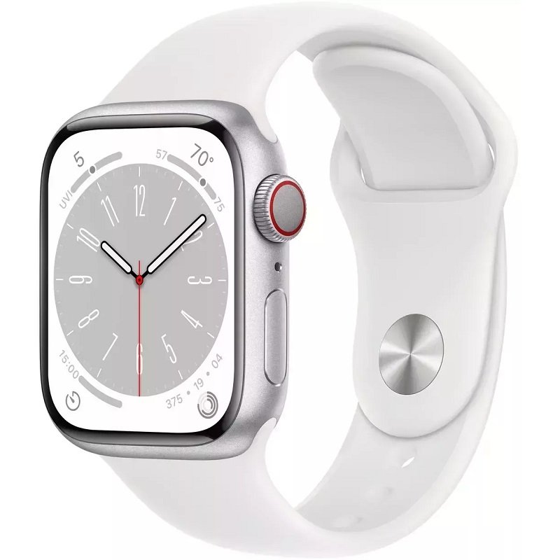 Умные часы Apple Watch Series 8 45mm Aluminium with Sport Band (Белые/Ремешок белый силикон)