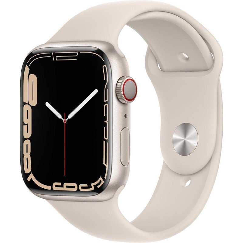 Умные часы Apple Watch Series 7 45mm Aluminium with Sport Band (Бежевые/Ремешок белый силикон)