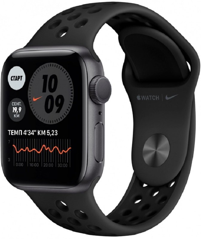 Часы Apple Watch Series 6 GPS 40mm Aluminum Case with Nike Sport Band (Серые/Ремешок Nike черный силикон)