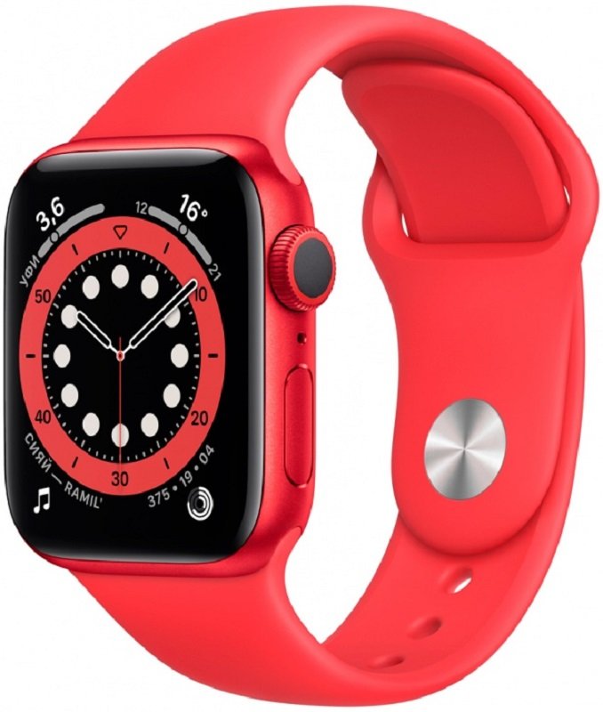 Часы Apple Watch Series 6 GPS 44mm Aluminum Case with Sport Band (Красные/Ремешок красный силикон)
