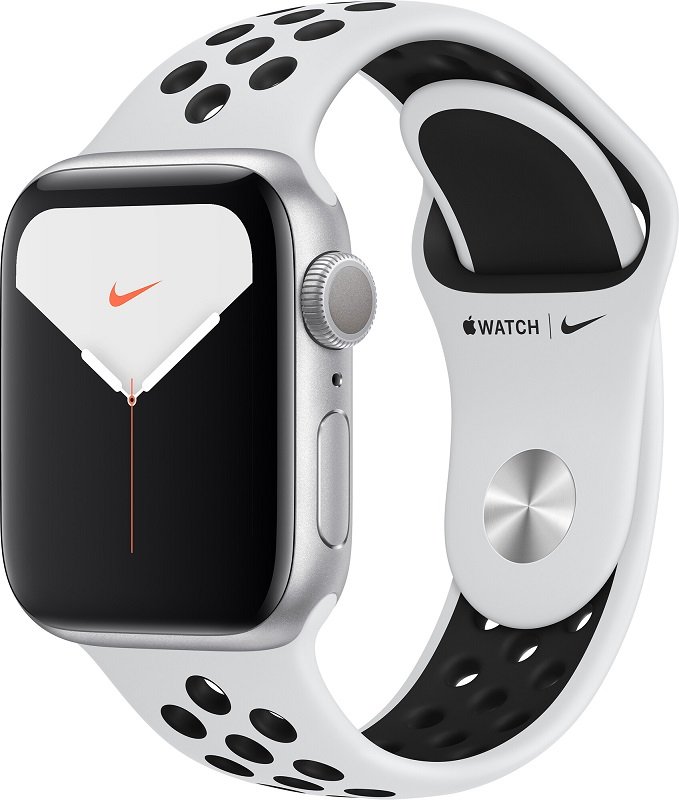 Часы Apple Watch Series 5 44mm Aluminum Case with Nike Sport Band (Ремешок Nike белый силикон)