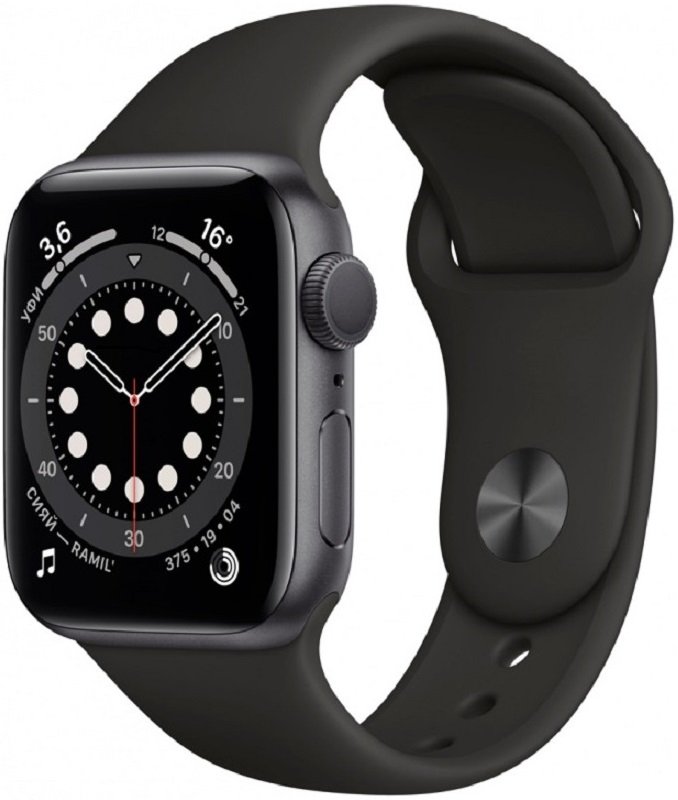 Часы Apple Watch Series 6 GPS 44mm Aluminum Case with Sport Band (Серые/Ремешок черный силикон)